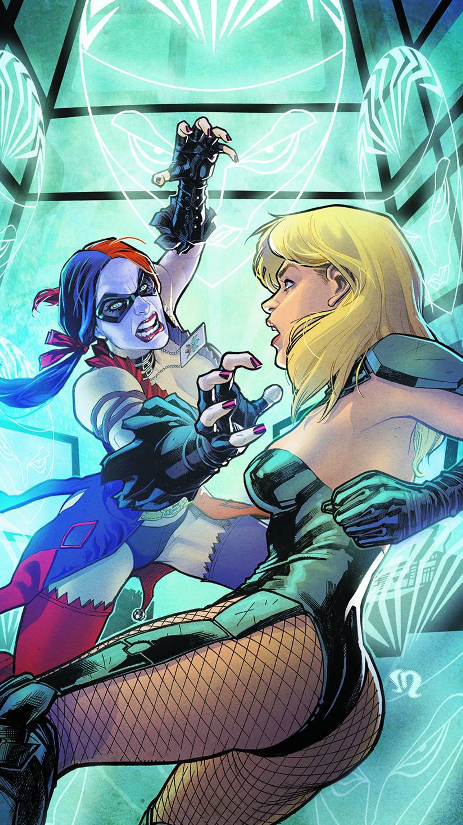 Harley and harley in a room with a mirror (black canary dc comics, harley quinn)