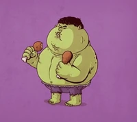 Chubby Superhero Enjoying Chicken Legs