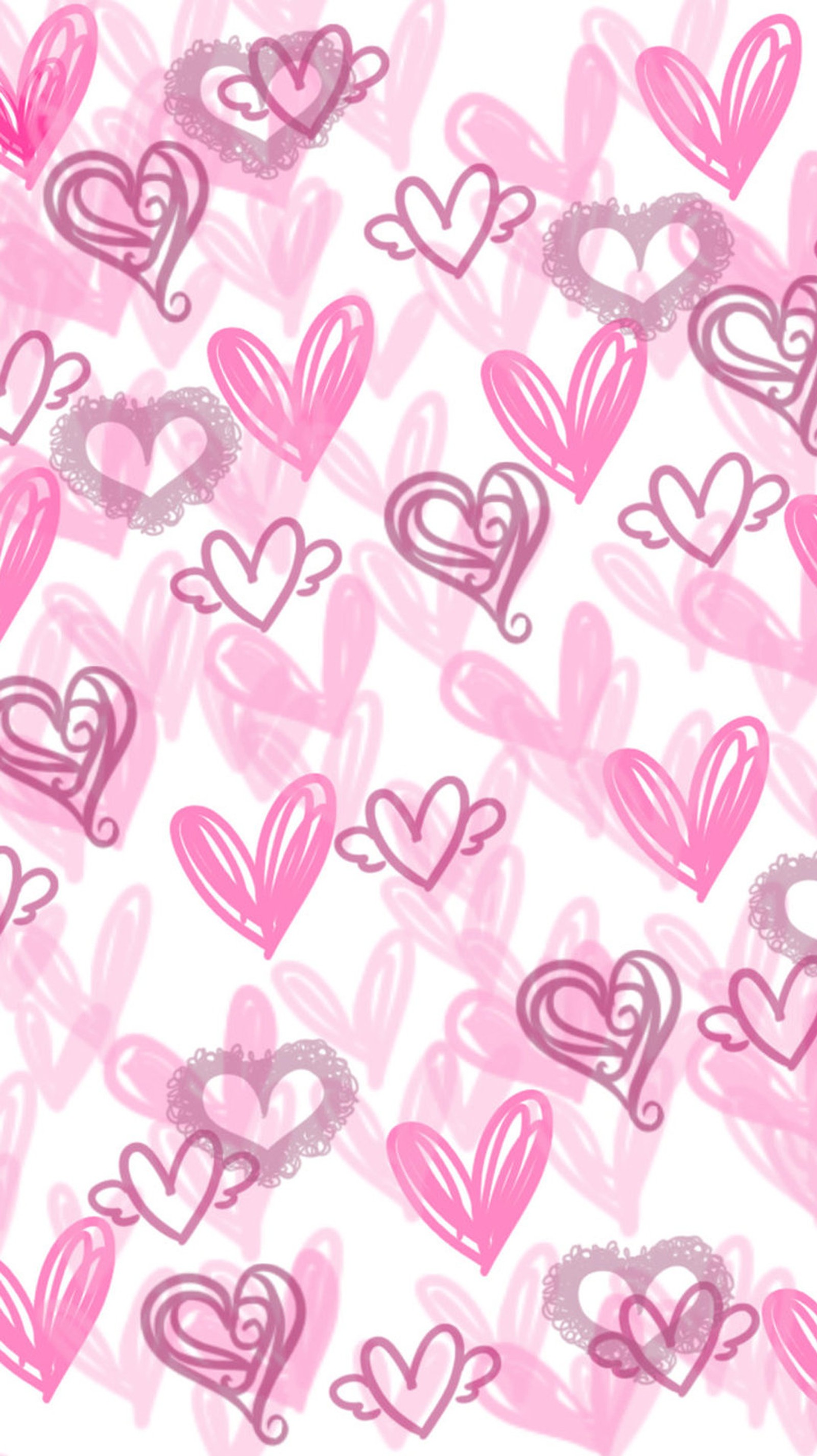 A close up of a pink and white background with hearts (hearts, love, pink)