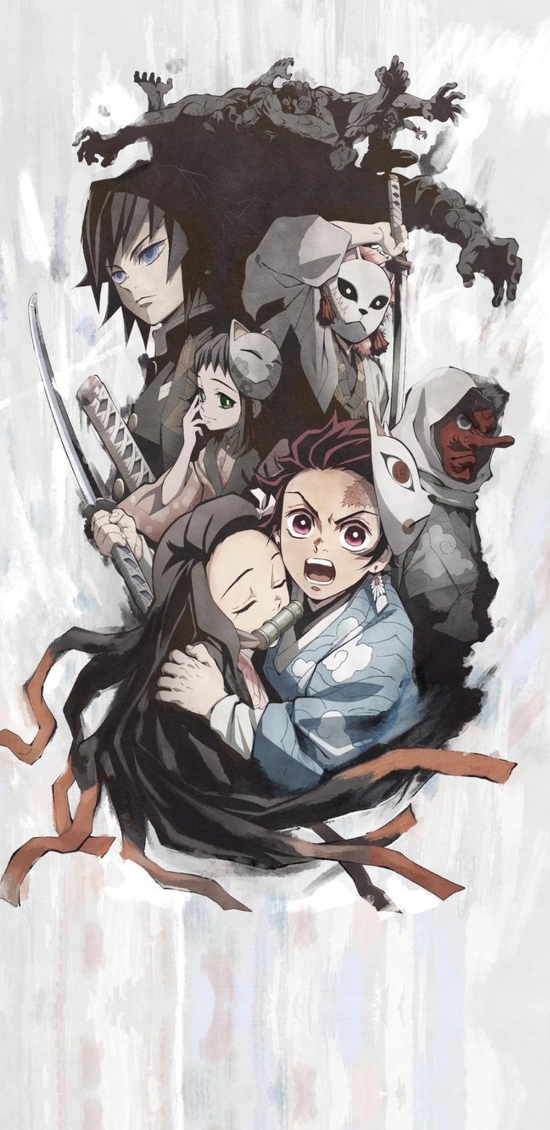 Аниме персонажи изображены в группе поз (аниме, anime, убийца демонов, kimetsu no yaiba, танжиро)