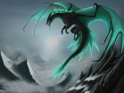 Majestic Dragon Soaring Above Misty Mountains