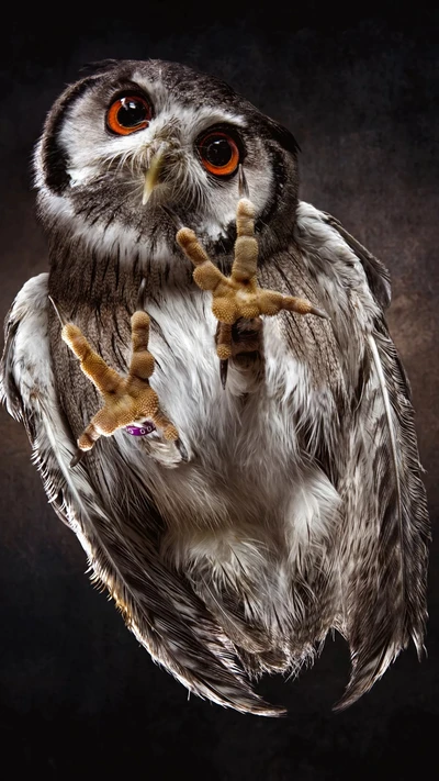 Owl with Playful Expression on Phone Screen