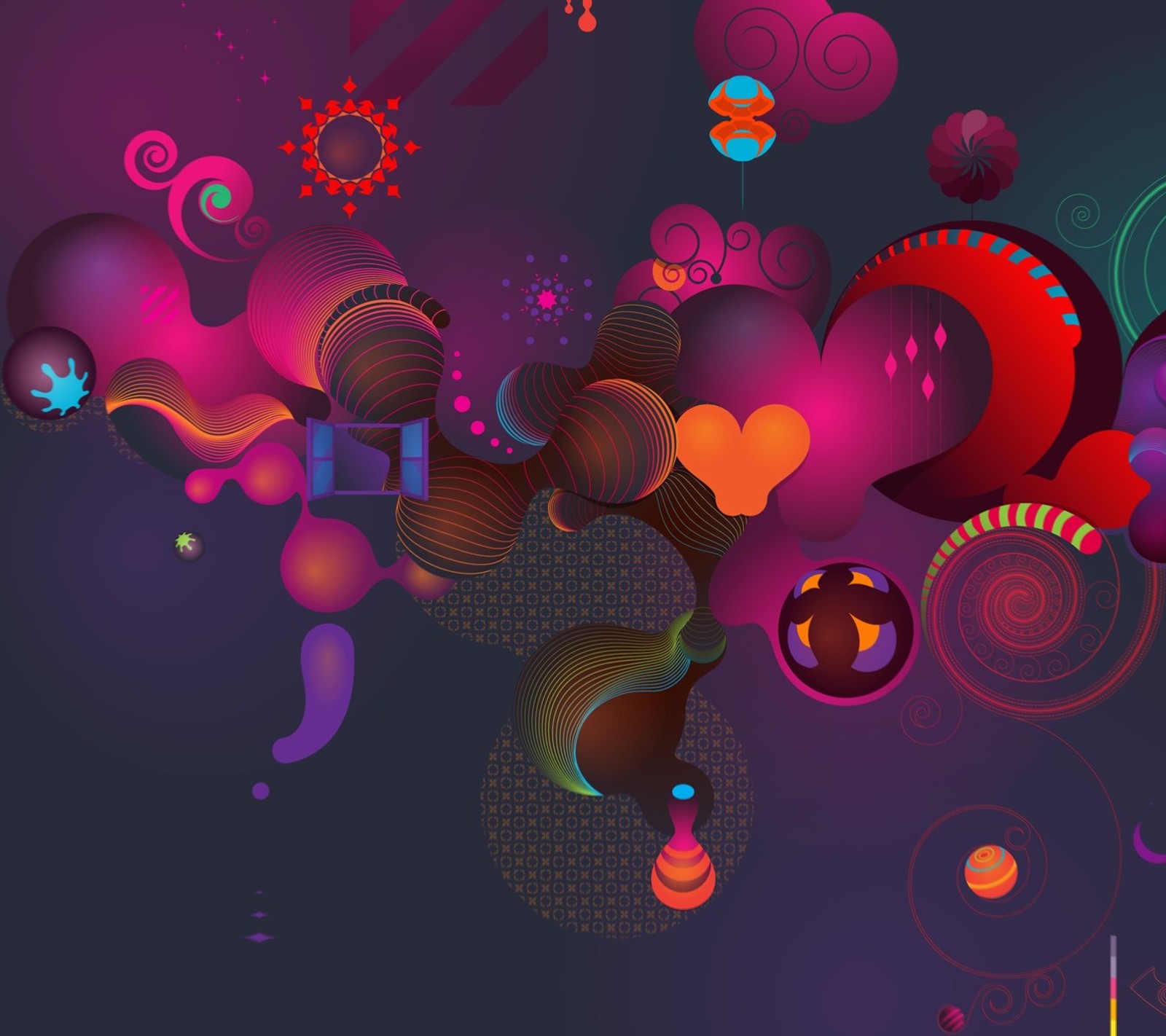 A close up of a colorful abstract design with a lot of different shapes (heart, love, paint, valentine)