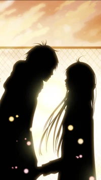 Étreinte Silhouette: Un Moment d'Amour dans l'Anime