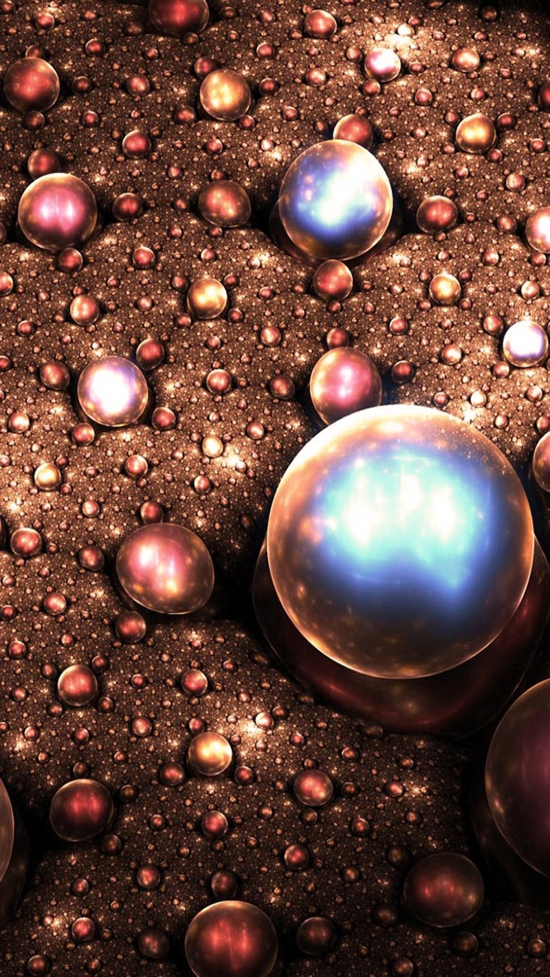 A close up of a bunch of spheres on a surface (gold, pearl, rich)