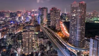 Vibrant Night Skyline of a Metropolis with Skyscrapers and Urban Lights