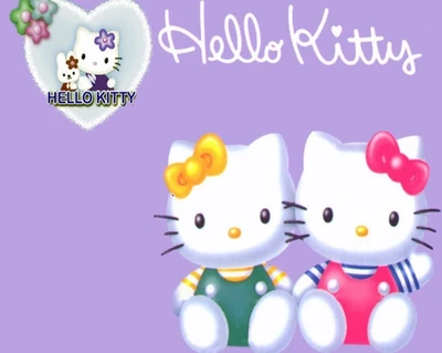 Niedliche Hello Kitty Charaktere in bunten Outfits