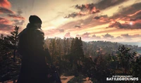 Coucher de soleil sur le champ de bataille : Un guerrier PUBG dans la nature