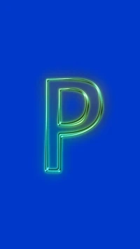 Neon Letter P on Blue Background