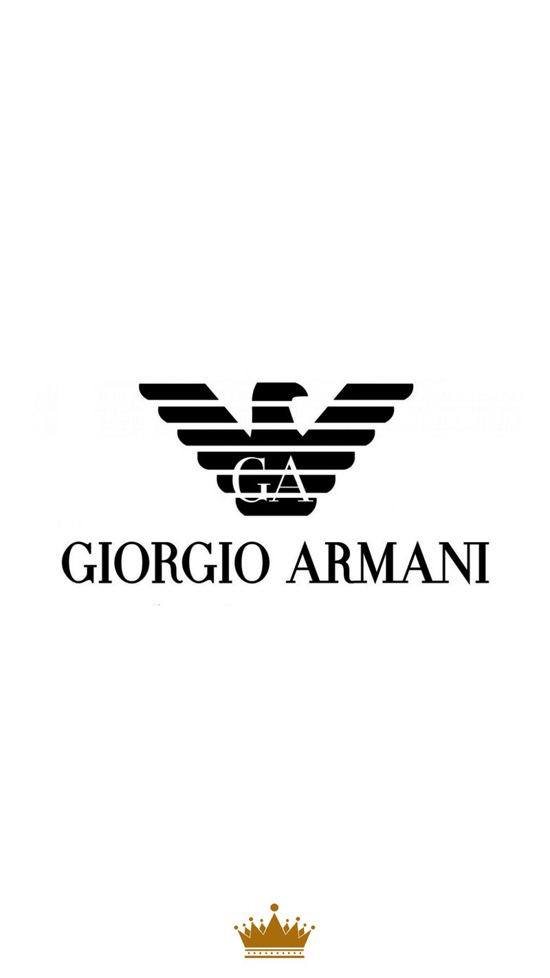 Ближайший план черно-белого логотипа с короной (армани, armani, giorgio, джорджо армані, giorgio armani)