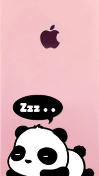 Cute panda sleeping with a speech bubble on a pink background.