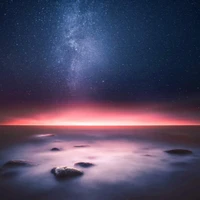 Starlit Horizon Over Tranquil Waters: A Cosmic View