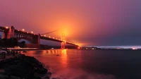 golden gate bridge, meer, horizont, brücke, sonnenuntergang