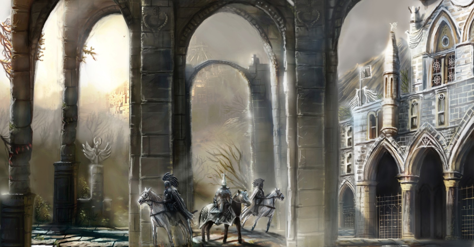 fantasy, knight, speculative fiction, holy places, arch Download Wallpaper