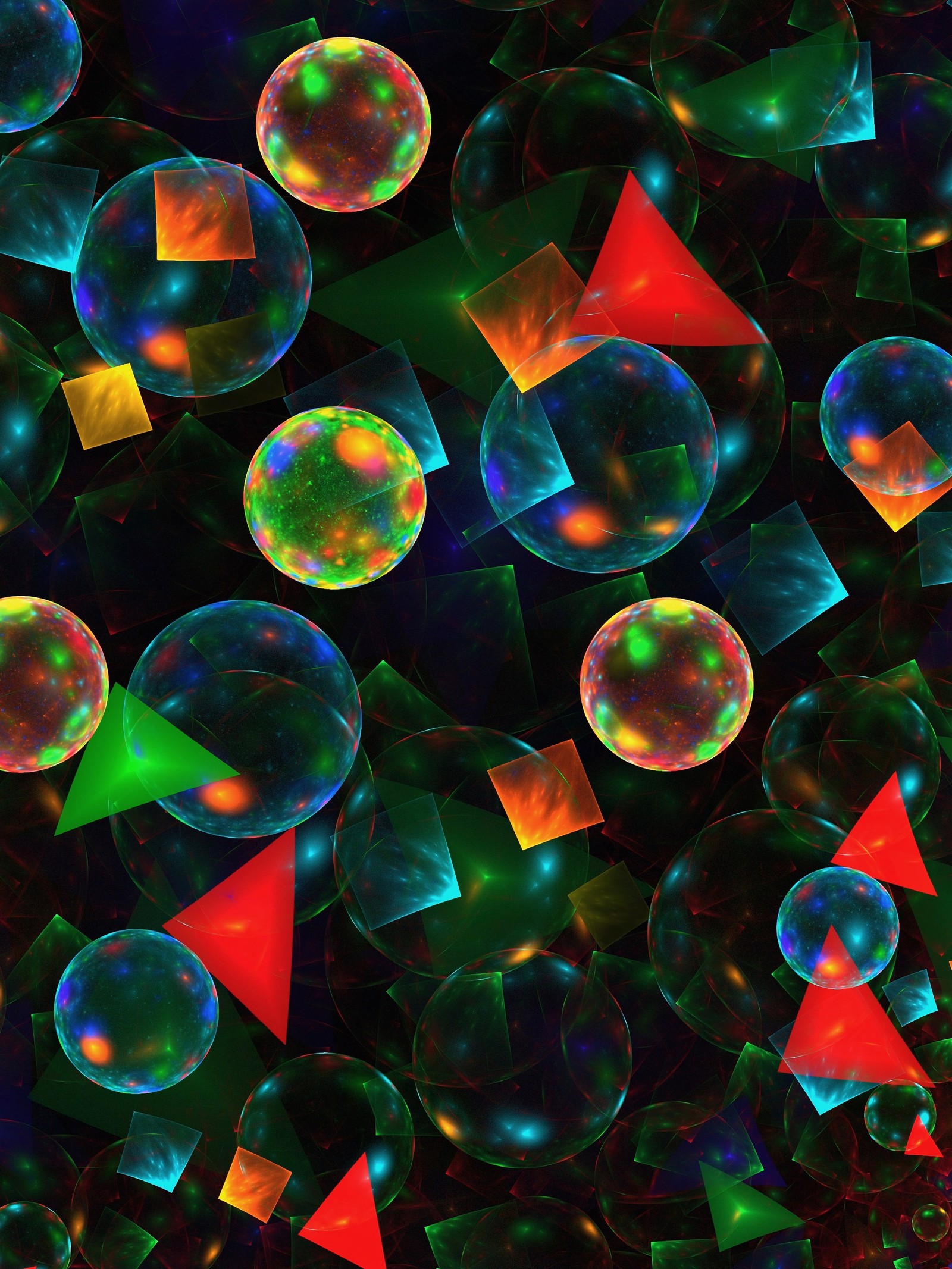 A close up of a bunch of colorful shapes on a black background (circle, colorfulness, space, light, art)