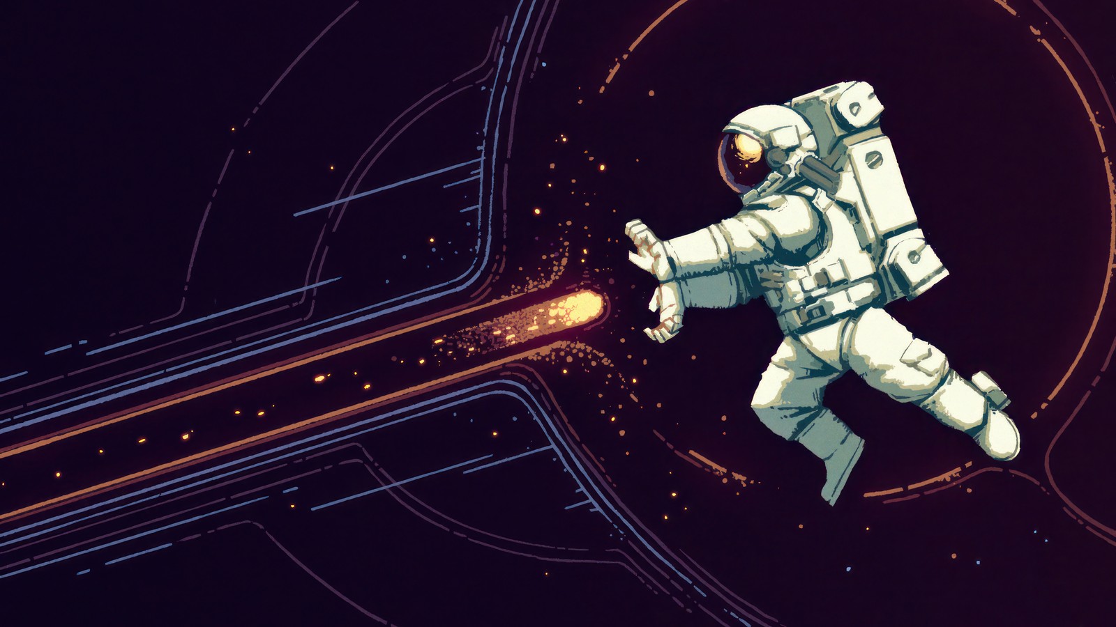 An astronaut in a spacesuit is flying through the air (astronaut, kamehameha, space, digital art)