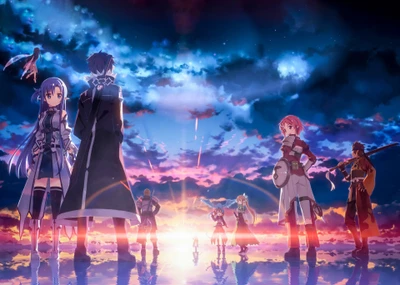 Rassemblement épique au coucher du soleil des héros : Esthétique de Sword Art Online