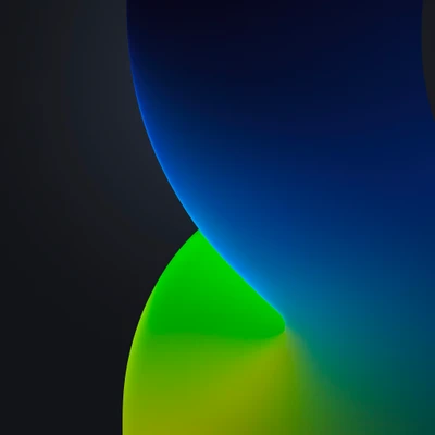 Fondo de pantalla de degradado oscuro de iOS 14 con curvas verdes y azules vibrantes