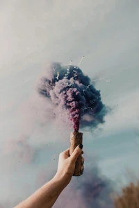 Hands Embracing Nature's Colors: Celebrating with Purple Smoke