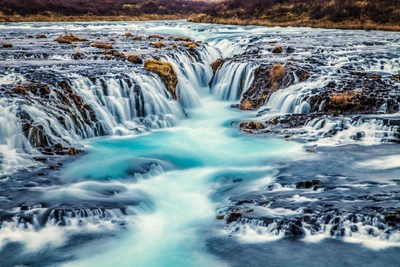 bruarfoss waterfall, исландия, река поток, голубая вода, пейзаж