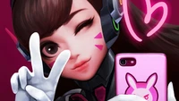 D.Va: Fofa heroína de Overwatch com gesto brincalhão e estilo artístico vibrante