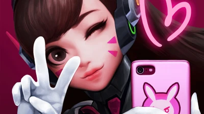 D.Va: Милая героиня Overwatch с игривым жестом и ярким художественным стилем