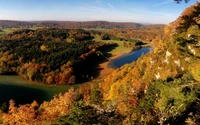 nature, wilderness, autumn, reservoir, hill wallpaper