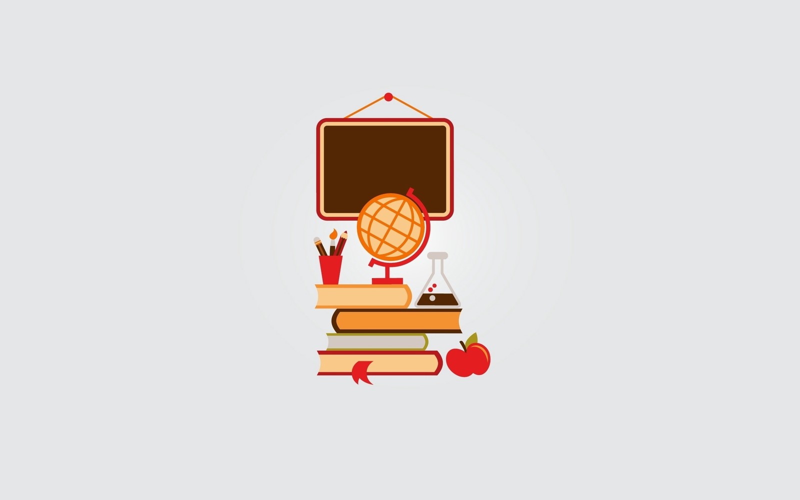 Una imagen de una pila de libros con una pizarra y una manzana (escuela, educación, ilustración, logotipo, diseño gráfico)