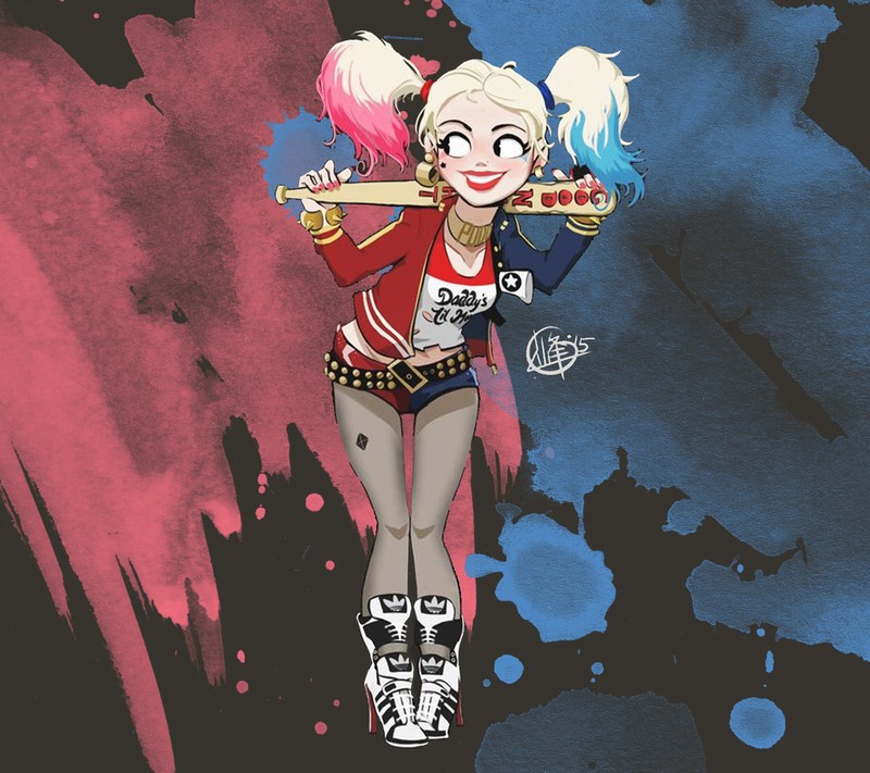 Крупный план мультфильма женщины с битой (дизайны, harley quinn, zedge)