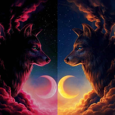 Majestic Wolf Under a Celestial Sky