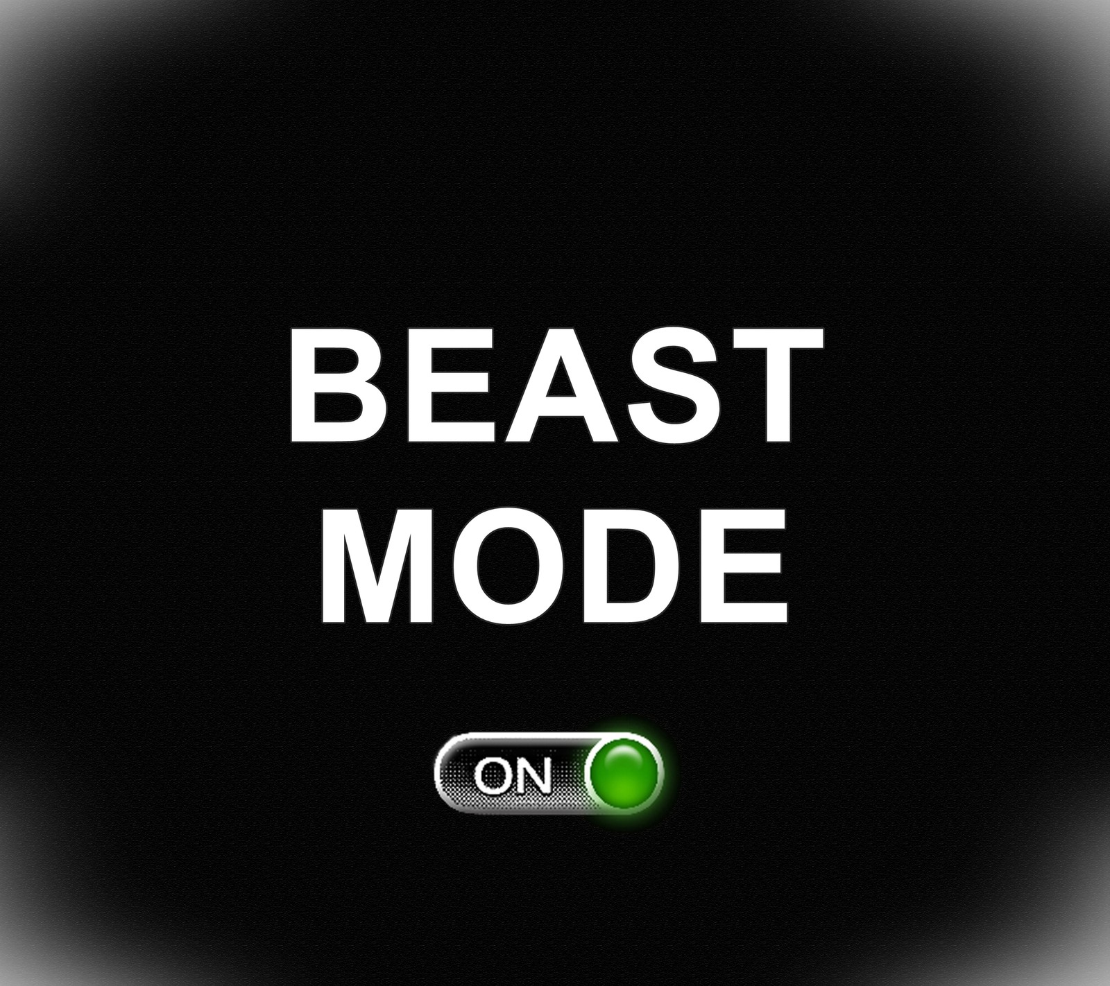 A close up of a button with the words beast mode on it (beast, mode, motto)