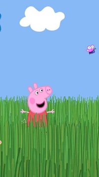 Peppa Wutz spielt fröhlich auf einer sonnigen Wiese