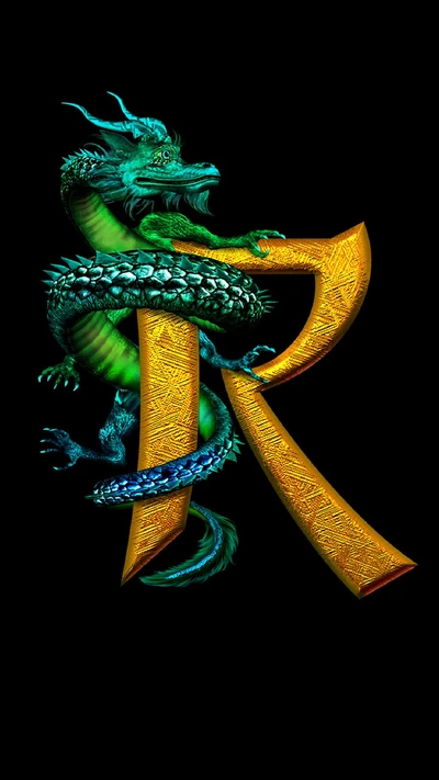 Dragon Embracing a Golden Letter R