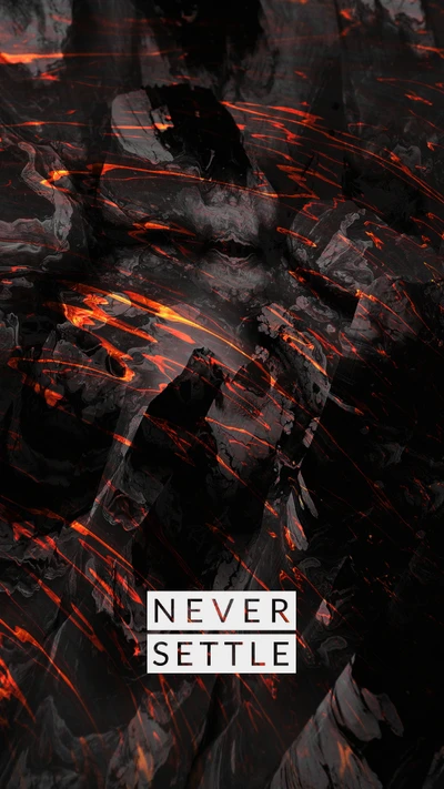 Dynamic Abstract Design with Striking Red and Black Swirls - "NEVER SETTLE