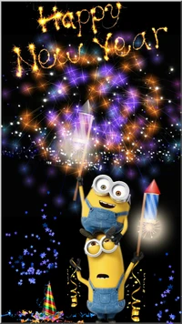 Minions Celebrate New Year with Fireworks and Festive Cheer