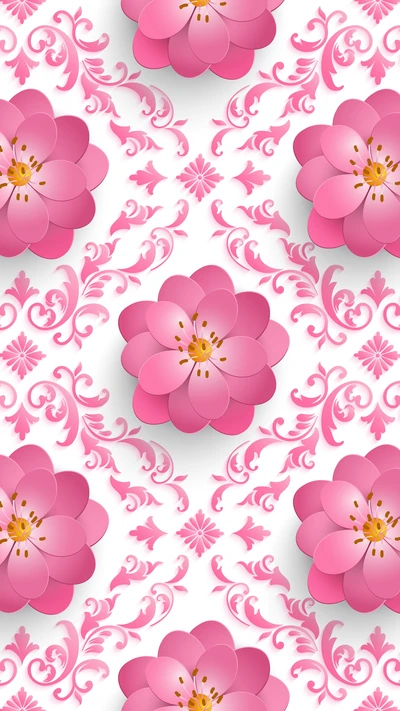 Motif Abstrait Floral Rose 3D