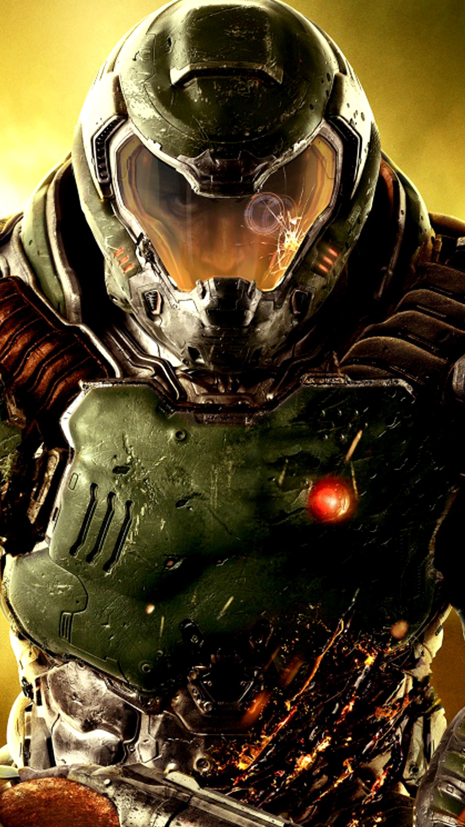 A close up of a man in a helmet and armor holding a gun (awesome, cool, doom, games, wallpaper)