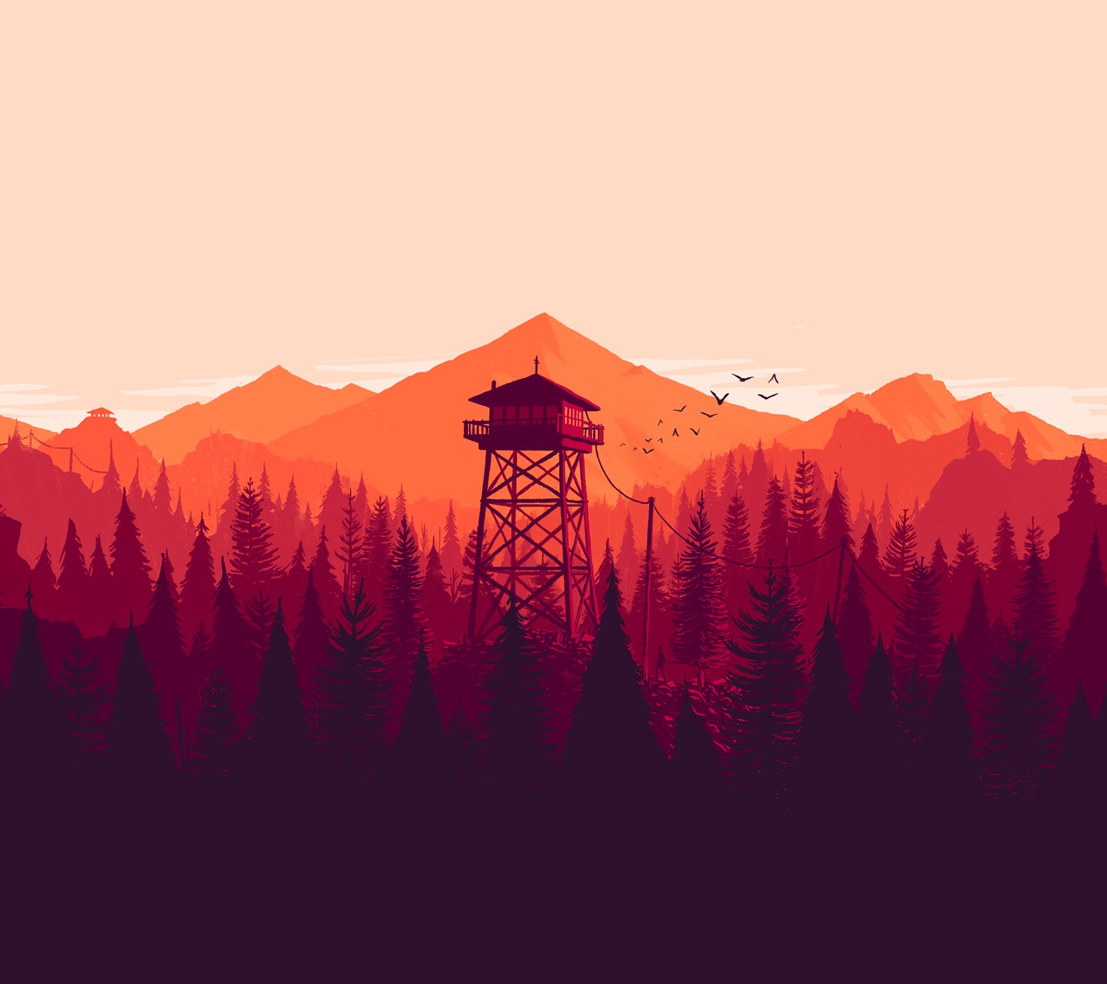 Lade firewatch, landschaft, orange Hintergrund herunter