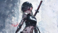 anime girls, katana, cyberpunk, sci fi wallpaper