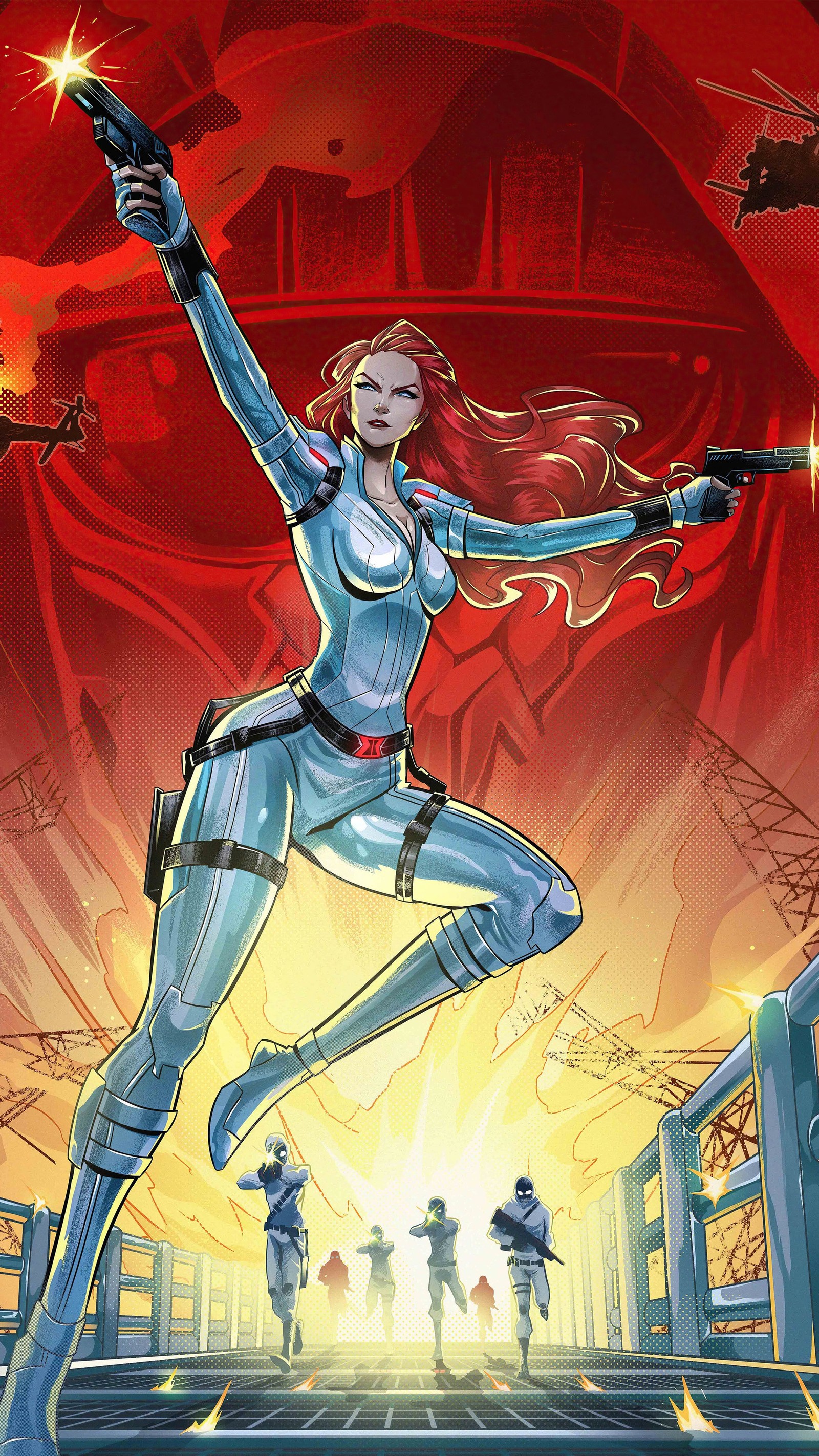 A close up of a woman in a futuristic suit holding a gun (superhero, comics, illustration, graphics, art)