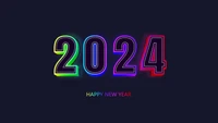 Celebración colorida de Año Nuevo 2024 sobre fondo oscuro