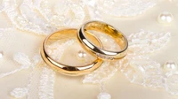 Anillos de boda de oro elegantes sobre tela delicada