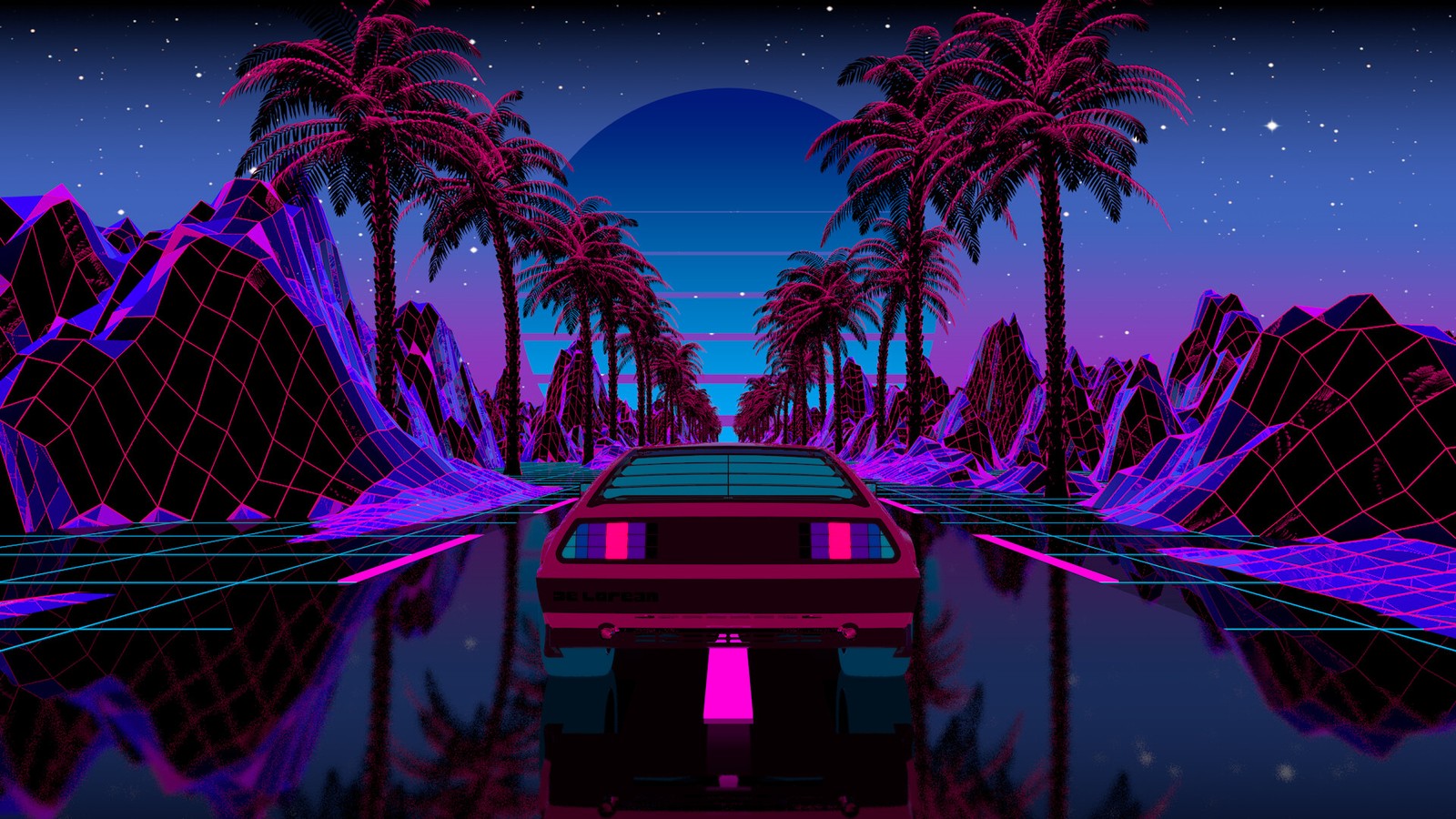 Скачать обои synthwave, фиолетовый, свет, мир, природа