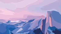 Minimalist Landscape in Violet and Electric Blue Hues