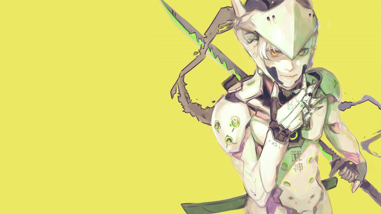 Скачать обои генжи, genji, overwatch, видеоигра