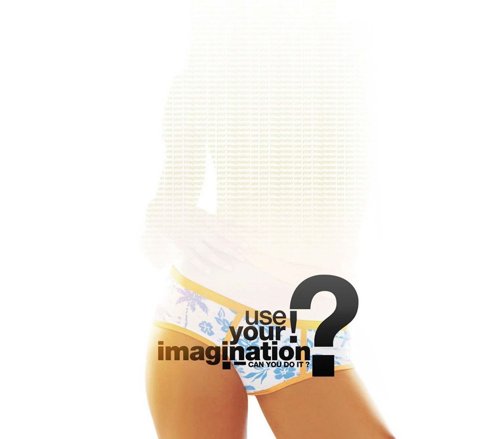 Arafed image of a woman in a underwear with a question mark (amazing, beautiful, creative, design, girl)