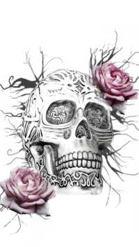 pink, rose, skull, white