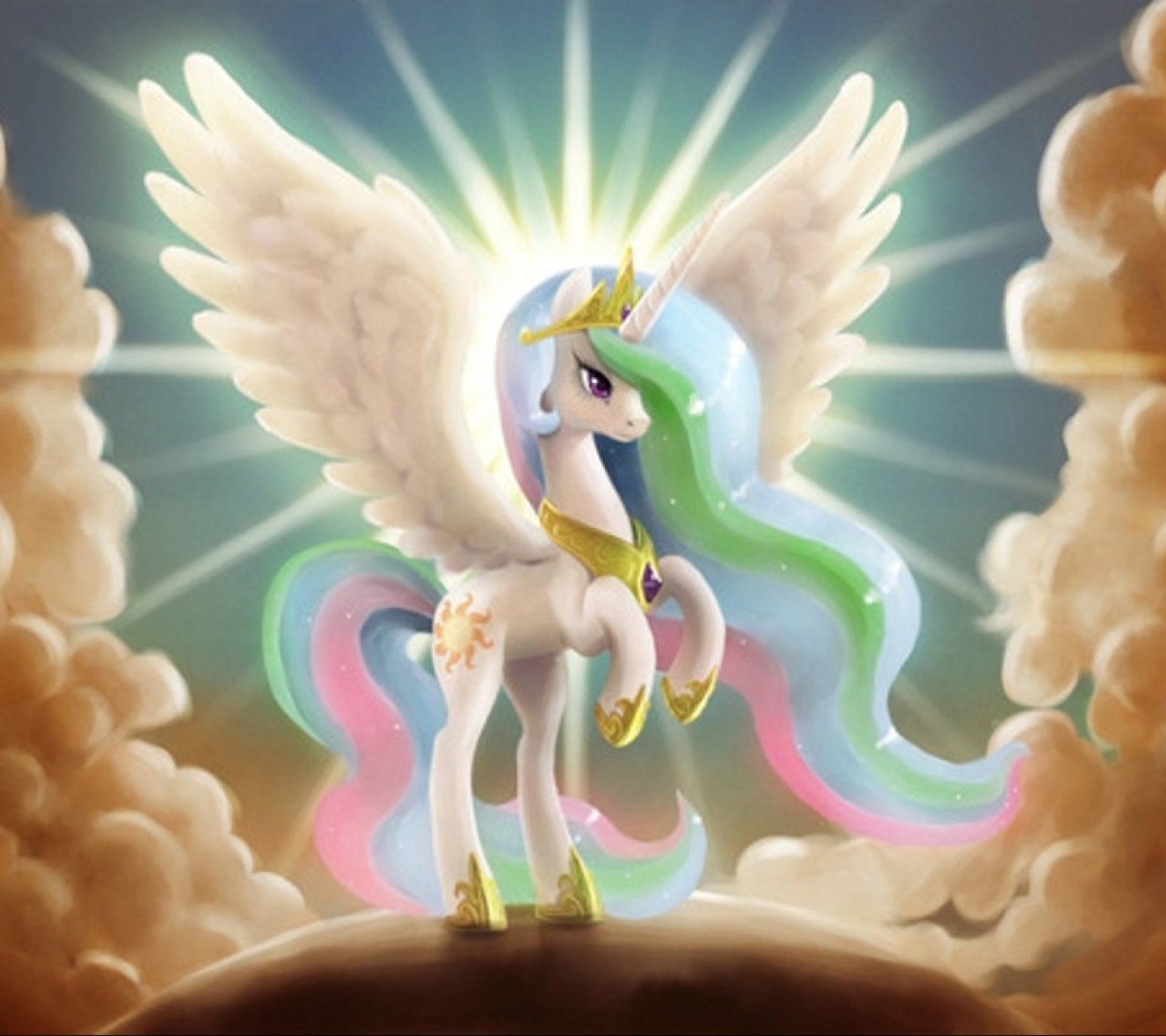 Hay una imagen de un unicornio con alas volando en el cielo (dibujos animados, pony angel)