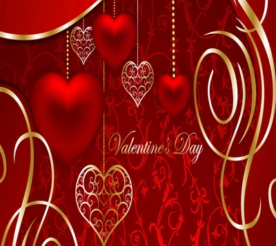 Elegant Valentine's Day Hearts on a Rich Red Background