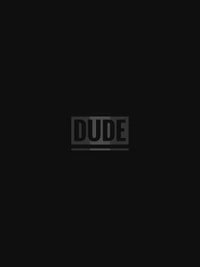 Minimalist black background featuring the bold word "DUDE" in a modern font.